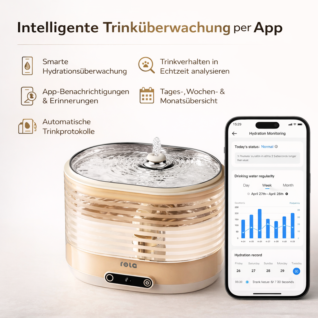 Intelligenter Trinkbrunnen für Hunde & Katzen – App-Überwachung, kabellos & ultraleise